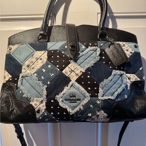 Coach Denim Patchwork Satchel in Black and Blue
